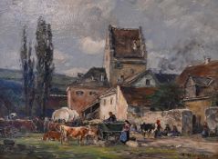 1 Ölgemälde "Viehmarkt bei Dachau" r.u. sign. K. STUHLMÜLLER 