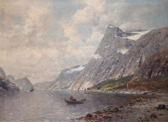 1 Ölgemälde "Norwegische Fjordlandschaft" r.u. sign. J. JUNGBLUT 