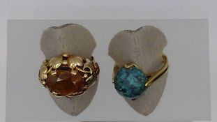 ZWEI RINGE MIT CITRIN UND TÜRKIS