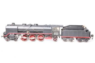 Märklin S 0, HR 66/12920 Dampflok mit Tender, schwarz 20V. Heusingersteuerung. Lötstelle am