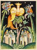 Sergey Chekhonin (1878-1936), Decorative Composition with Figure and Floral Motifs