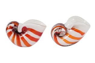 A PAIR OF MURANO GLASS NAUTILUS SHELLS