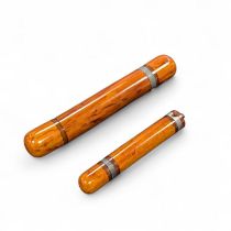 TWO ART DECO STYLE AMBER COLOURED BAKELITE DRAWER HANDLES