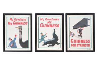 A SET OF FIVE FRAMED GUINNESS ADVERTISING POSTERS -