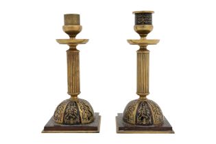 λ A PAIR OF 19TH CENTURY BOULLE WORK CANDLESTICKS