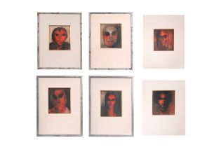 SANKAR MONDAL (INDIAN) Six Pastel Portraits in Red