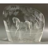 Vladimír Skála für Moser, Kristallglas Skulptur / Glasskulptur Pferd, Tiefengravur um 1993