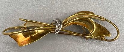 Gold 585 Brosche / Nadel mit Diamanten Brosche, Schleife, ca. 4,27g