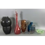 Glasvasen Konvolut 5 vintage Designer Vasen, u.a. Jan Beranek Skrdlovice + wohl Murano, mid-century