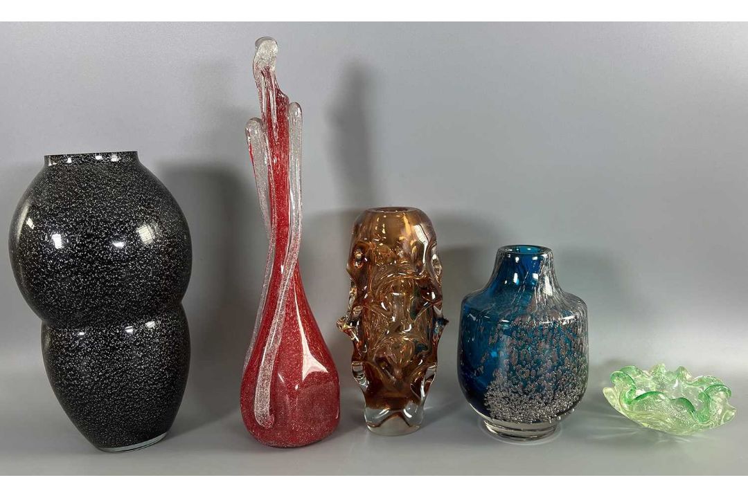 Glasvasen Konvolut 5 vintage Designer Vasen, u.a. Jan Beranek Skrdlovice + wohl Murano, mid-century - Bild 1 aus 5
