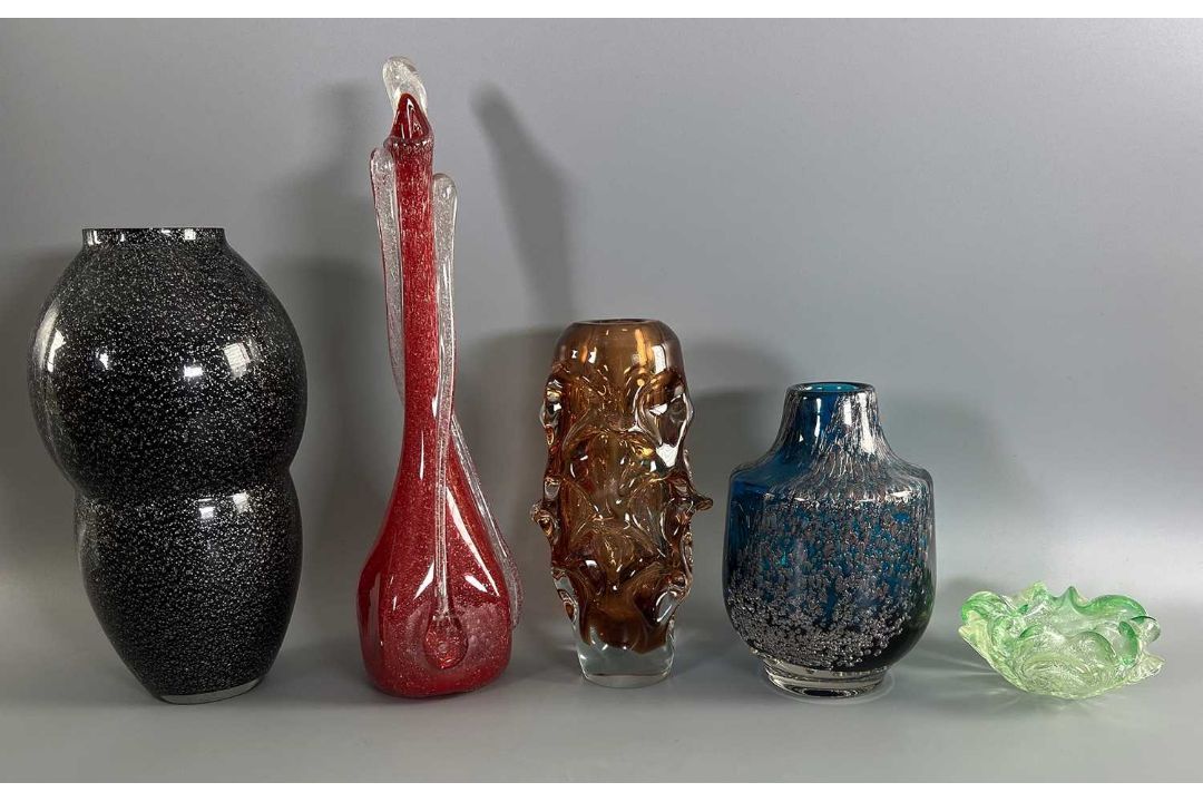 Glasvasen Konvolut 5 vintage Designer Vasen, u.a. Jan Beranek Skrdlovice + wohl Murano, mid-century - Bild 3 aus 5