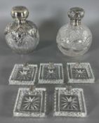 Kristallglas Konvolut mit Silber Montierungen, Flakons um 1900 und Aschenbecher, tlw. England