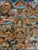 Asiatika Thangka wohl Buddha Shakyamuni zwölf Taten des Meister, wohl Tibet wohl 19. oder 20. Jhdt.