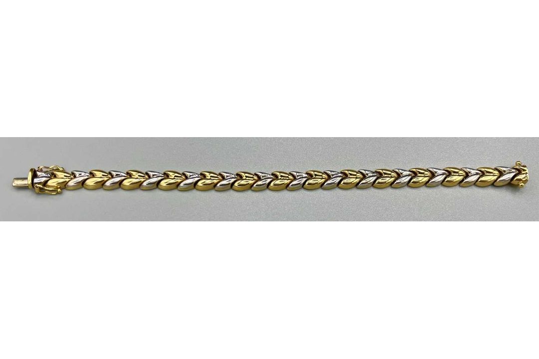 Gold 585 Bicolor-Armband, 14 Karat, mit Expertise, ca. 20cm lang, ca. 18,1g - Bild 2 aus 7