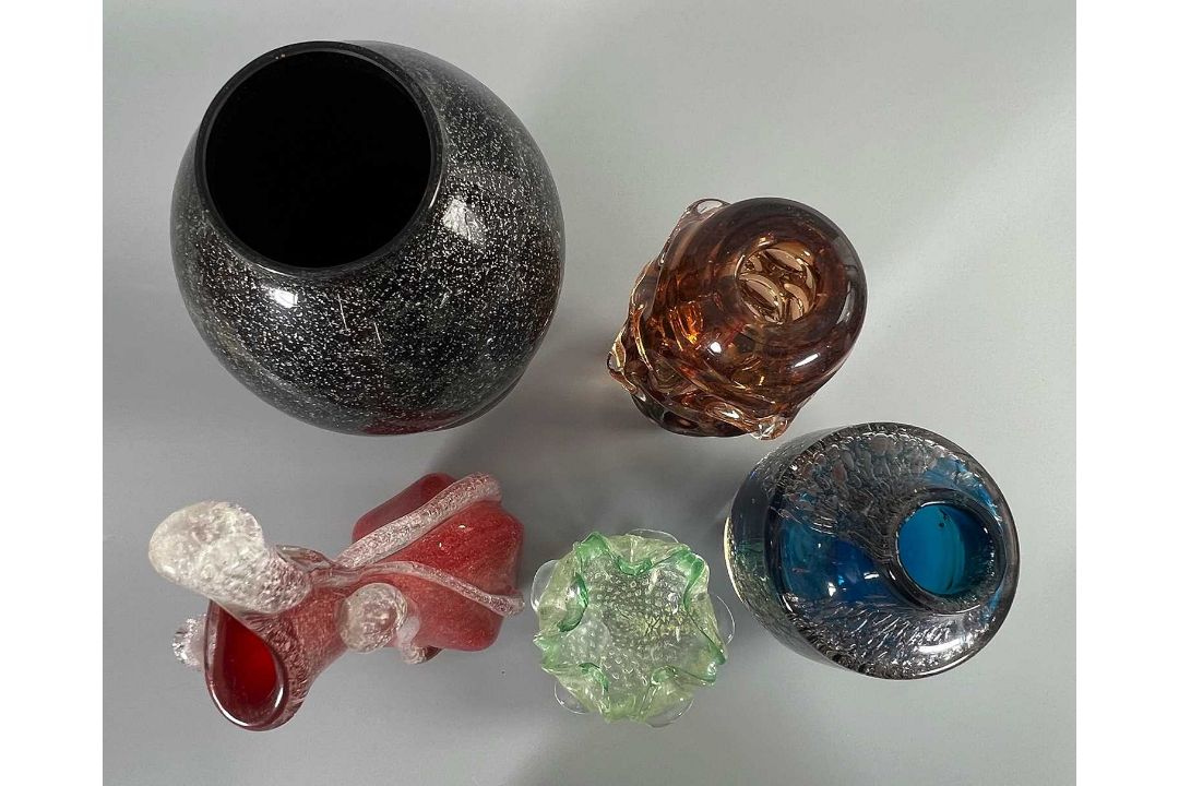 Glasvasen Konvolut 5 vintage Designer Vasen, u.a. Jan Beranek Skrdlovice + wohl Murano, mid-century - Bild 4 aus 5