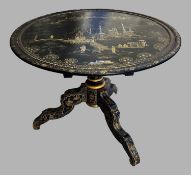 Asiatika oder Chinoiserie klappbarer Beistelltisch mit Perlmutt-Einlagen, 19./20. Jhdt.