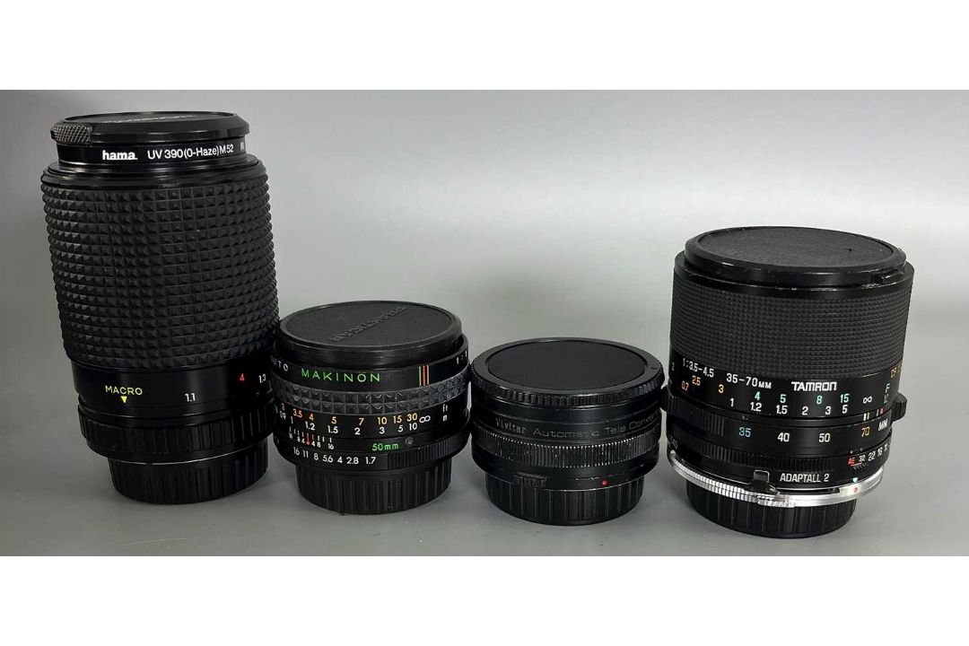 Spiegelreflexkameras Olympus OM-2n und Chinon CP-7m, analog, zahlreiche Objektive und Zubehör - Bild 7 aus 10