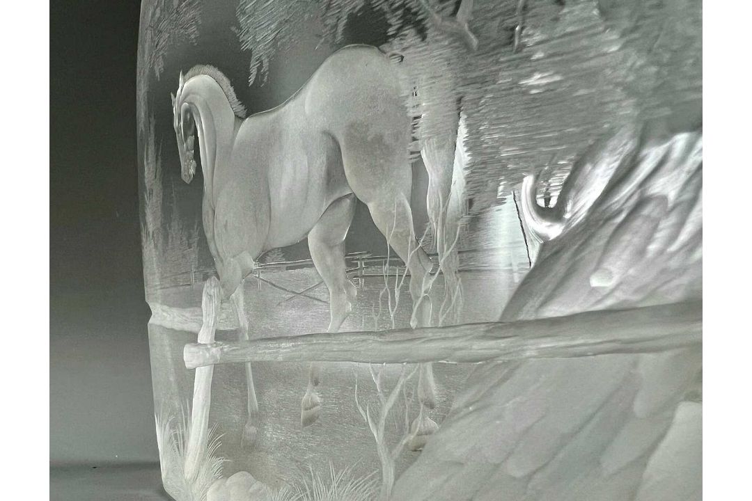 Vladimír Skála für Moser, Kristallglas Skulptur / Glasskulptur Pferd, Tiefengravur um 1993 - Bild 4 aus 9
