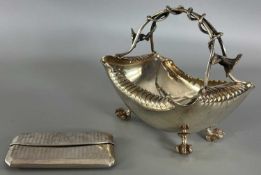 Silber und Versilbertes, 2 Teile, Sterling Silber 925 Kartenetui und Henkelkorb wohl dick versilbert