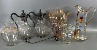 Jugendstil und historistisches Glasobjekte Konvolut, darunter Karaffen 950 Silber Wüst Montierung