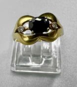 Gold mind. 585 Ring eventuell Saphir, 2 Brillanten, Ringgröße 52, ca. 3,37g