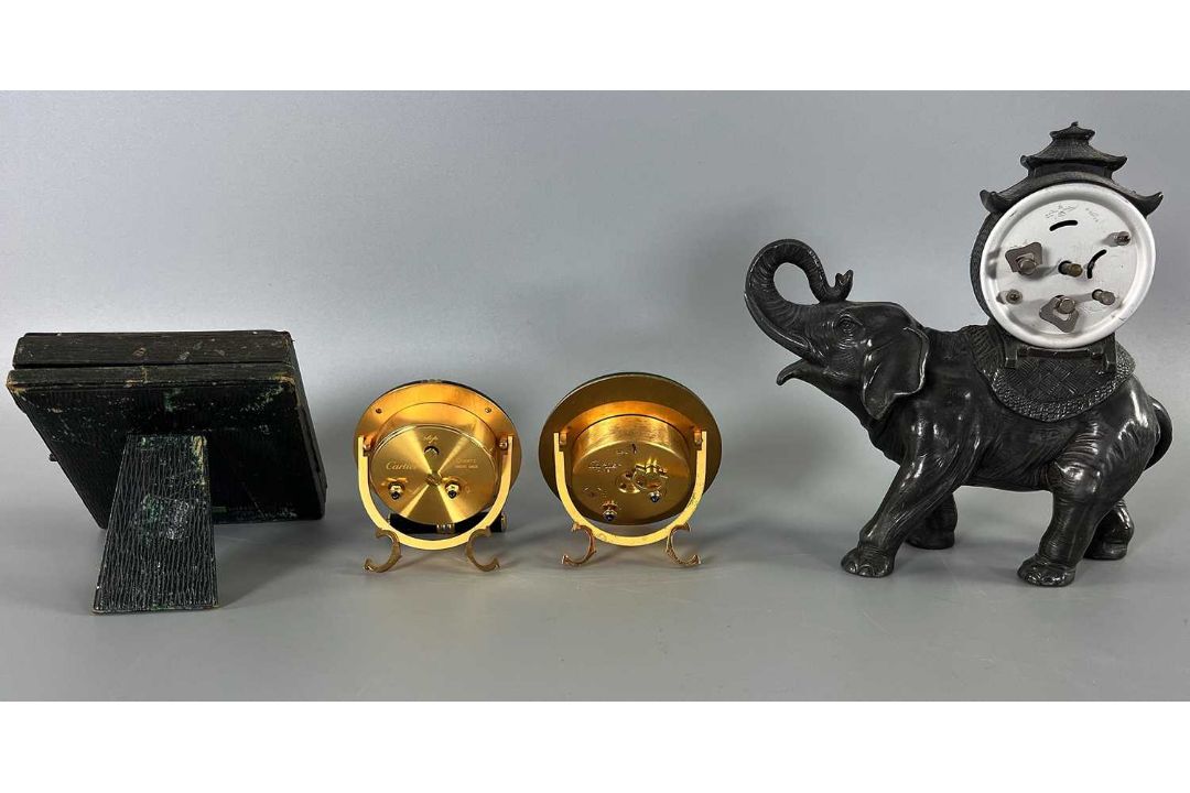 Tischuhren, Reiswecker und Figurenuhr Konvolut, 2x Cartier Paris, Asiatika Elefant und Taschenuhr - Bild 3 aus 24
