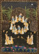 Asiatika wohl Indien Pichwai Rajasthan, indische Textilmalerei, kosmischer Reigen, Rasalila, Krishna