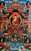 Asiatika Thangka wohl Buddha Amitabha im Reinen Land Sukhavati Tibet wohl 19./20. Jhdt, Om Ah Hum