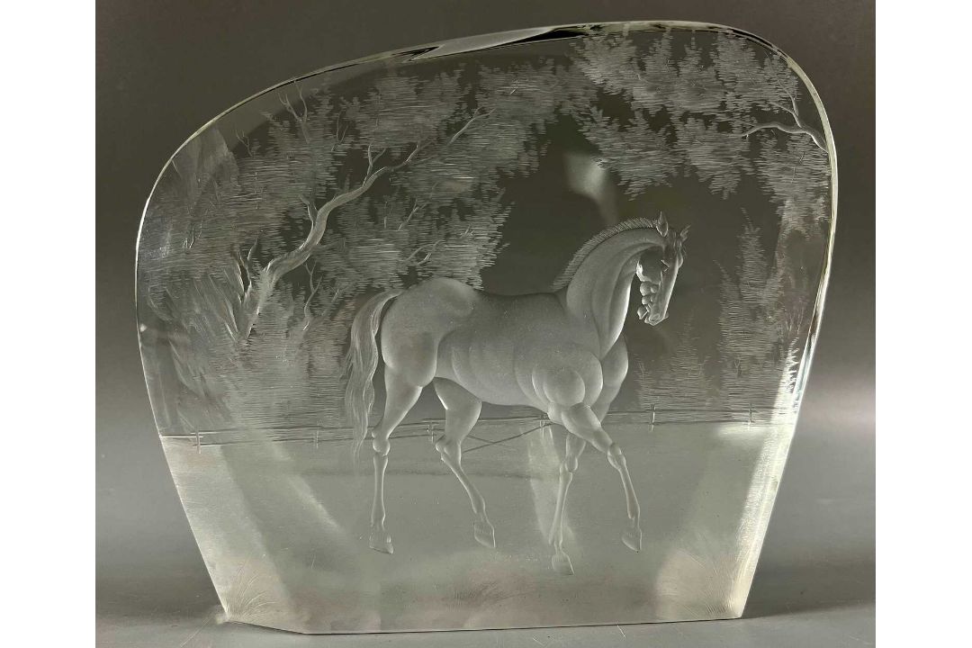Vladimír Skála für Moser, Kristallglas Skulptur / Glasskulptur Pferd, Tiefengravur um 1993 - Bild 3 aus 9
