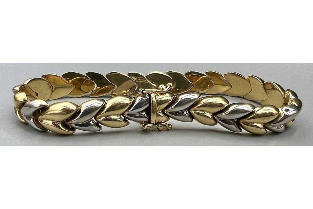 Gold 585 Bicolor-Armband, 14 Karat, mit Expertise, ca. 20cm lang, ca. 18,1g - Bild 3 aus 7