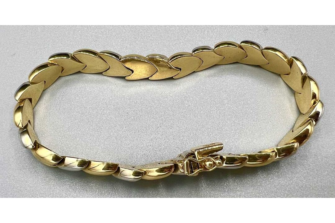 Gold 585 Bicolor-Armband, 14 Karat, mit Expertise, ca. 20cm lang, ca. 18,1g - Bild 4 aus 7