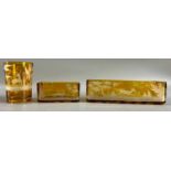 Böhmisches Glas, 3 teiliges Set mit Jagdmotiven, Bernstein Farben Amber