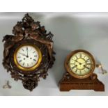 Wanduhr Japy Frères mit Figuren im Napoleon III Stil und Tischuhr H.A.C. 19./20. Jhdt.