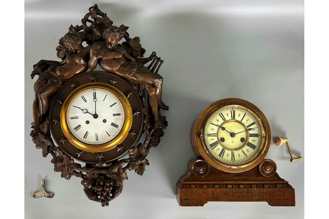 Wanduhr Japy Frères mit Figuren im Napoleon III Stil und Tischuhr H.A.C. 19./20. Jhdt. - Bild 1 aus 15