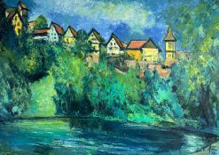 Breuling, Stefan (1924-1994), Ölgemälde Ansicht Dorf oder Stadt, evtl. Rottenburg am Neckar um 1973