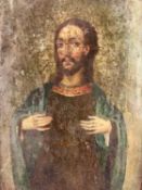 Unsigniertes Ölgemälde, Jesus Christus Brustbild auf Metall, evtl. spanische Kolonialschule, 17./18.