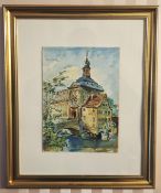 A. Schmitt " Blick auf altes Rathaus " Aquarell
