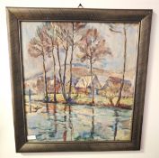 Aquarell " Häuser am Flussufer "