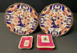 A pair of Royal Crown Derby Kings Imari dessert plates, gadrooned rim, 22cm diameter; A Royal
