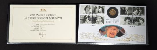 Stamps / Coins : QEII 2019 22ct gold proof sovereign in fdc. harrington & byrne