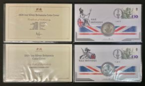Stamps / Coins : 2 x 1999 Britannia 1oz silver proof coins on fdcs.