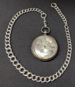 A continental silver metal cased fob watch, floral dial, Roman numerals, unmarked 39mm diameter snap