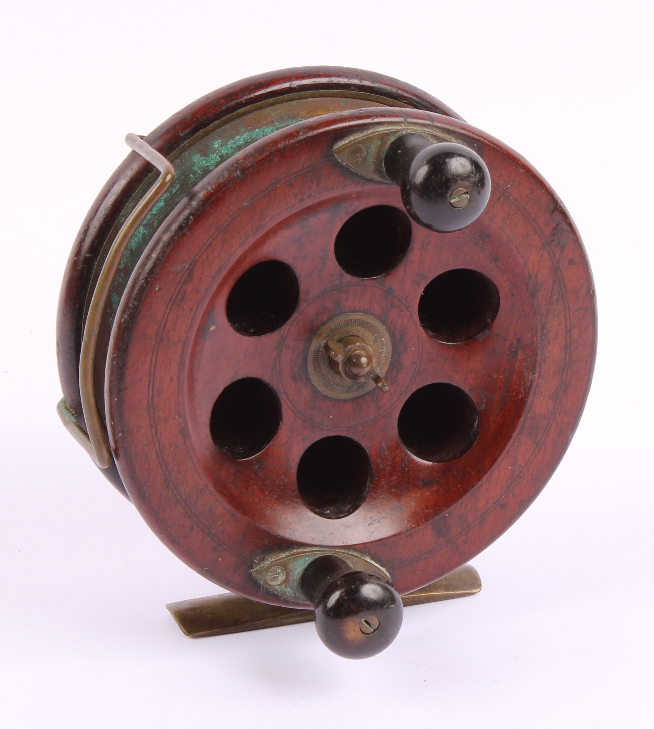 Angling - an early 20th century Heaton Sun Patent brass mounted mahogany 5" star-back fishing - Image 2 of 4