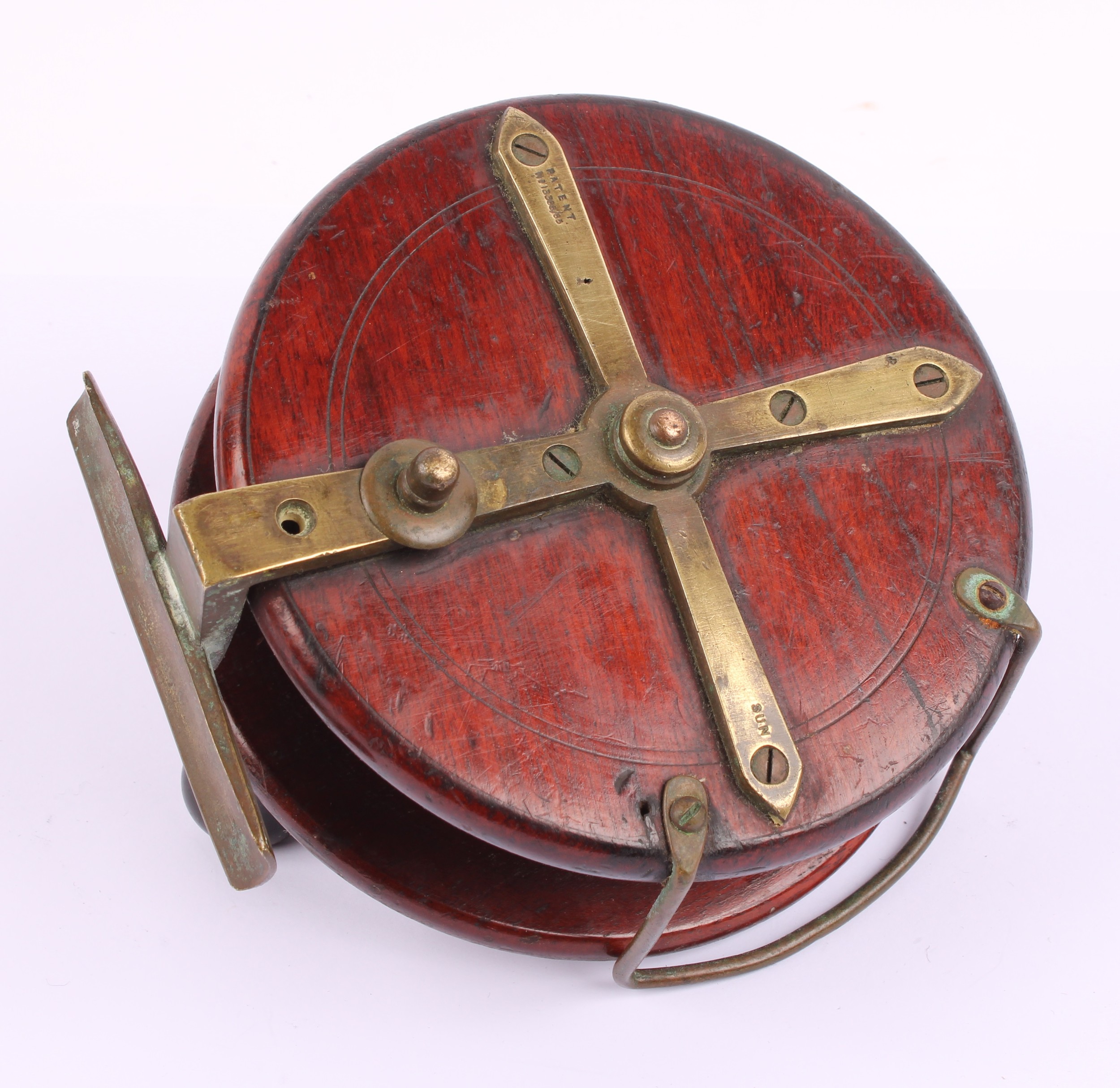 Angling - an early 20th century Heaton Sun Patent brass mounted mahogany 5" star-back fishing - Image 4 of 4