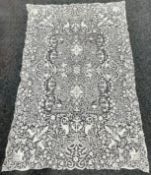 Textiles - a Belgian Point de Gaze lace table cloth, symmetrical floral swag panels with mythical