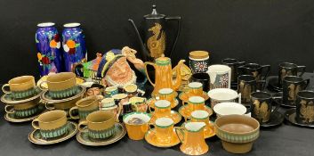 A Portmerion Phoenix pattern coffee set for six; Portmerion Magic City milk jug, sugar canister, two