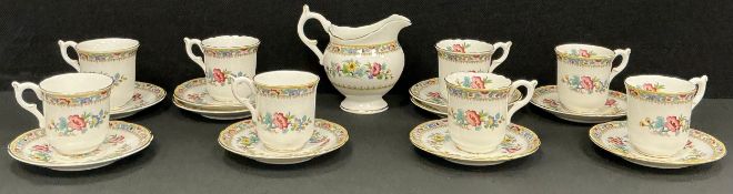 Coalport - A Ming Rose pattern coffee service, comprising nine coffee cups, ten saucers, and milk