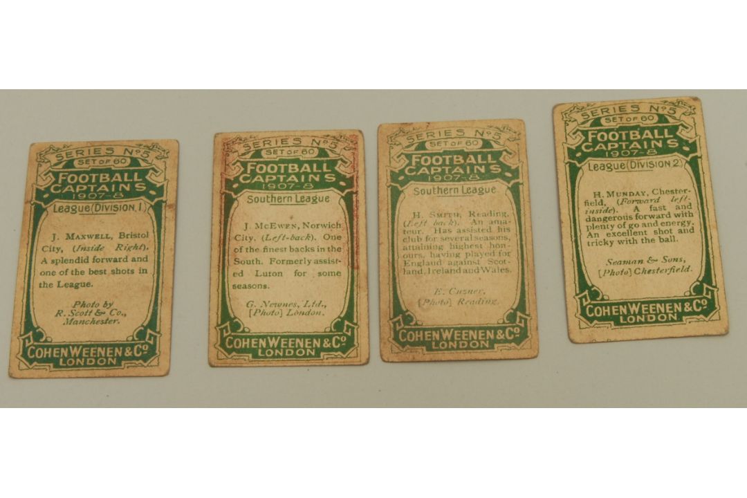 Cigarette cards, Cohen Weenen, Football Captains, 1907-08, 32 cards, F Barron, A Bridgett, Henry - Image 2 of 2