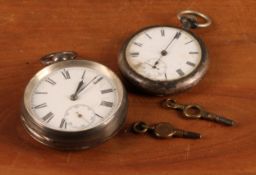 A Victorian silver open face pocket watch, Waltham Watch Company, Birmingham, 1887; another marked