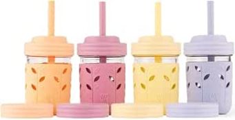 Elk and Friends Kids/Toddler 8oz Glass Mason Jars + Sleeves + Lids | 4pk - RRP £23.99 (B08SLRTYPM)